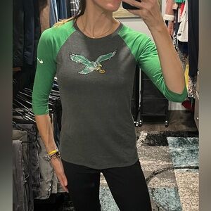 Philadelphia Eagles Nike branded Ragland 3-4 tee - kelly green vintage logo